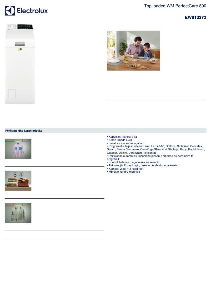 Page 1 of the manual Technical Sheet Electrolux EW8T3372