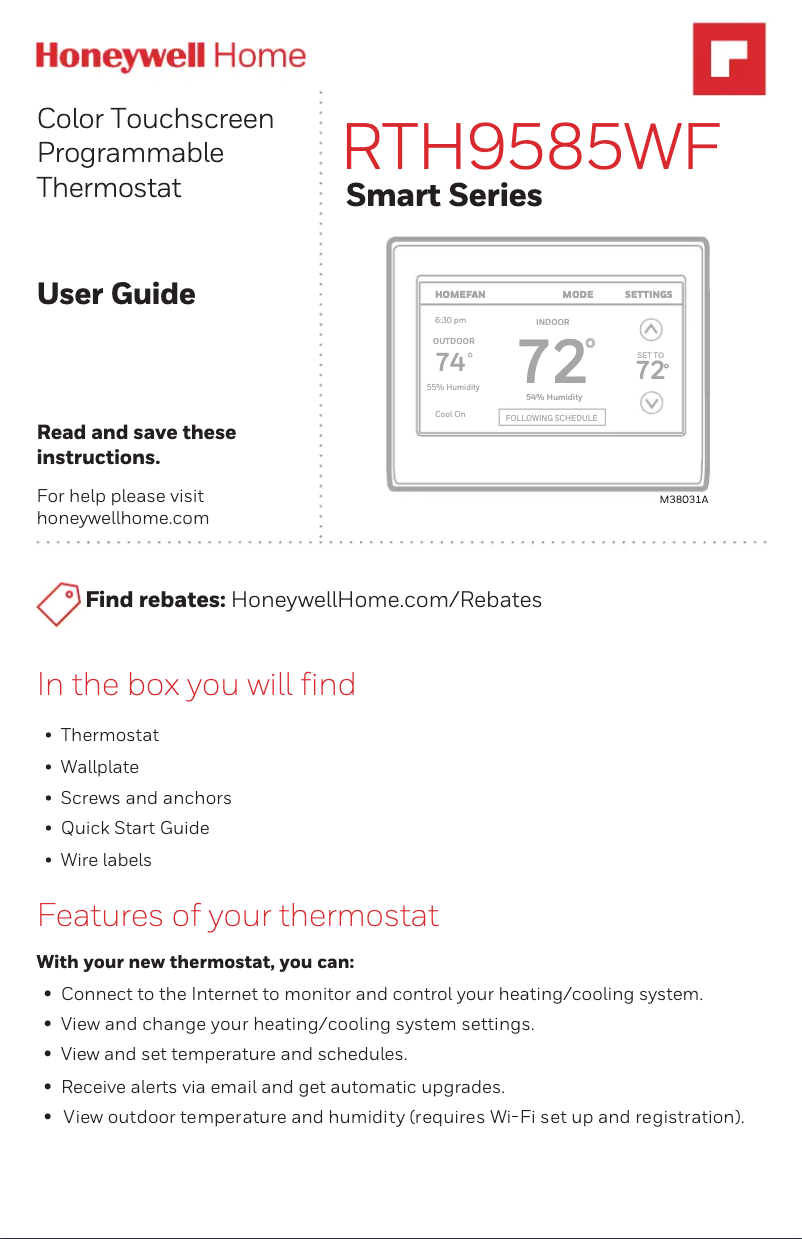 Page 1 of the manual User Manual Honeywell RTH9585WF1004