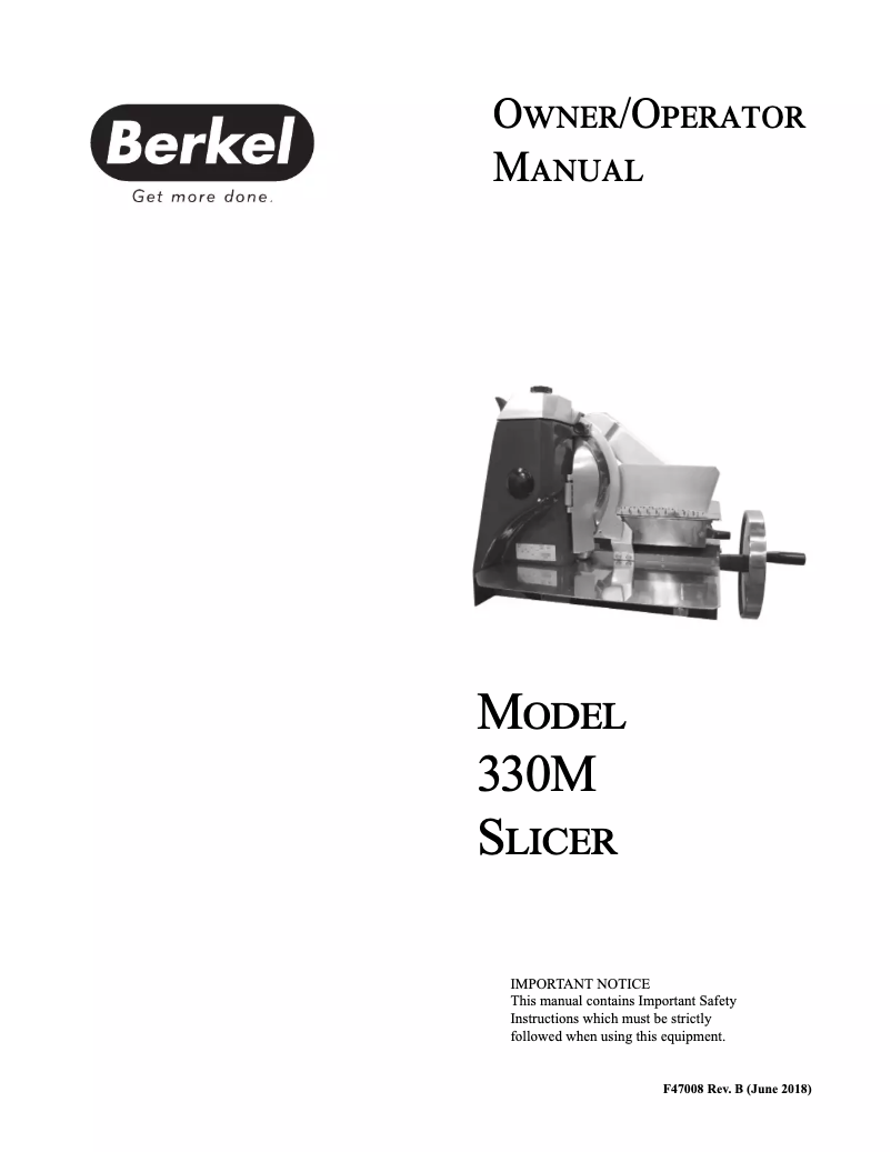 Page 1 of the manual User Manual Berkel 330M