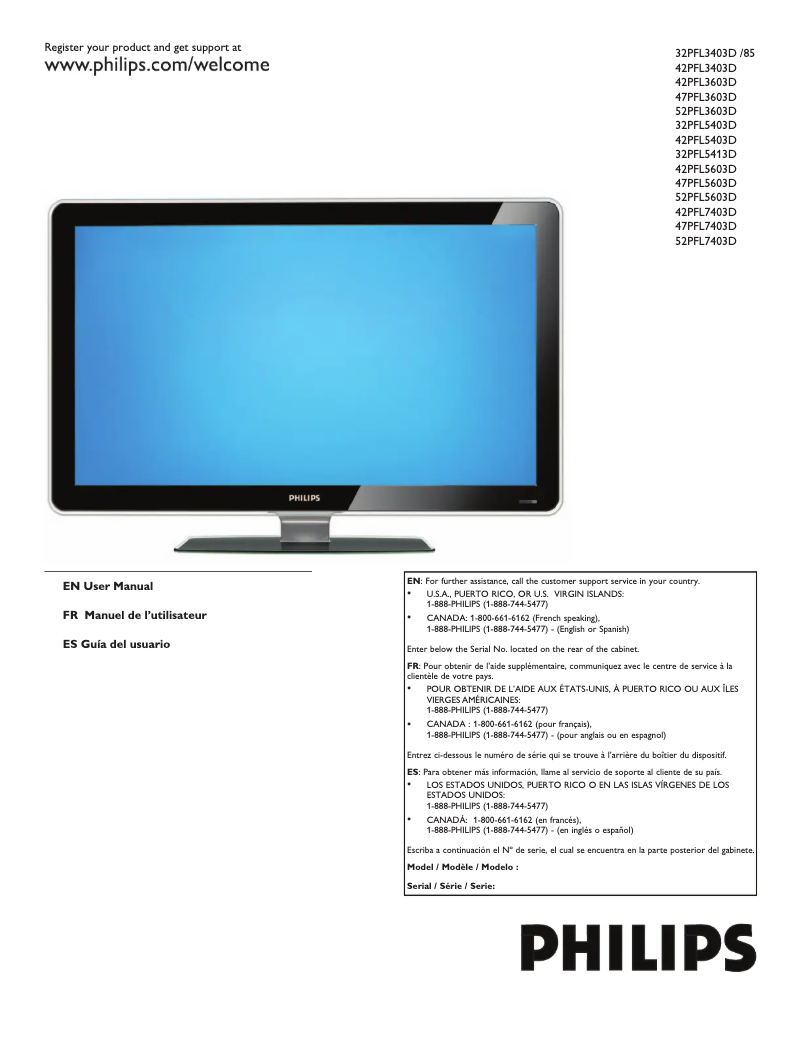 First page image of the manual for 42PFL3603D