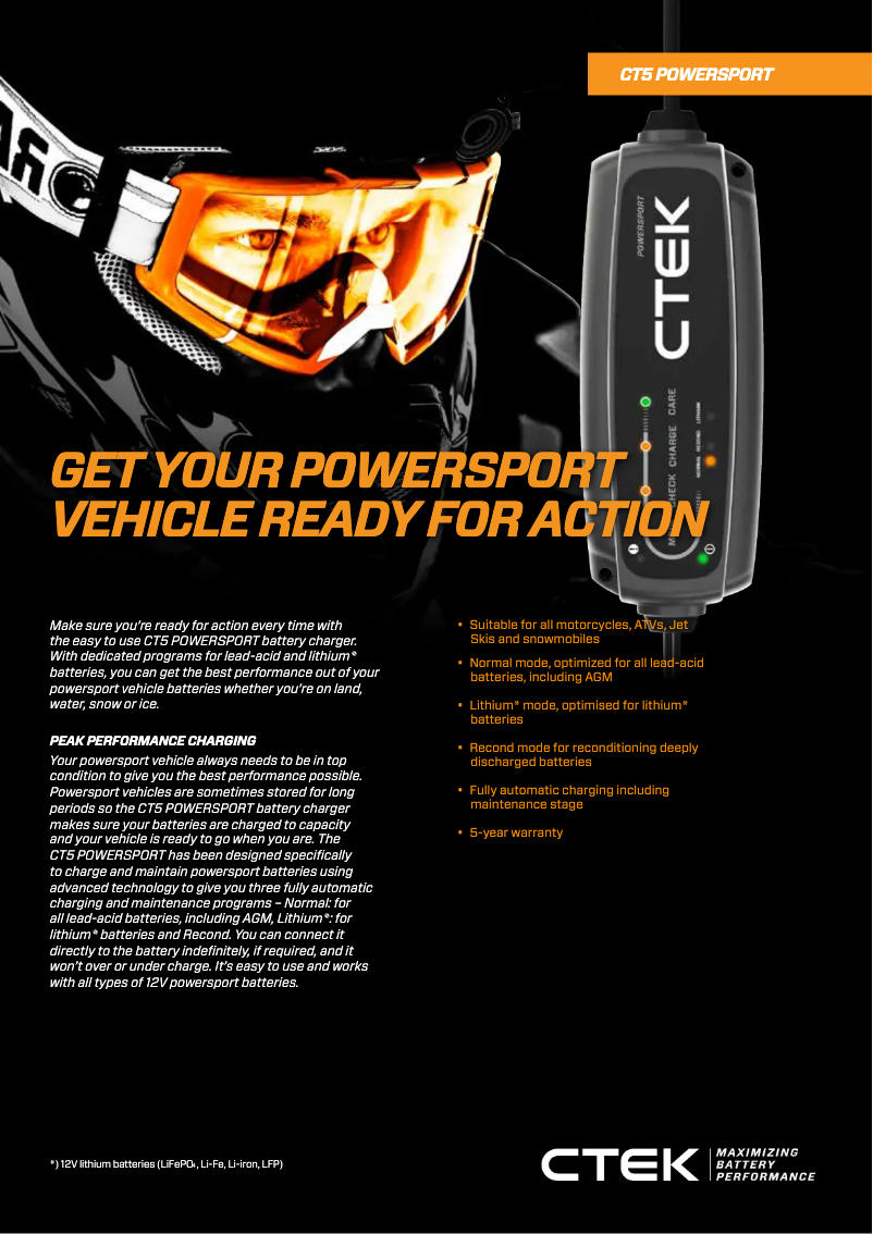 Page 1 of the manual Technical Sheet Ctek CT5 Powersport