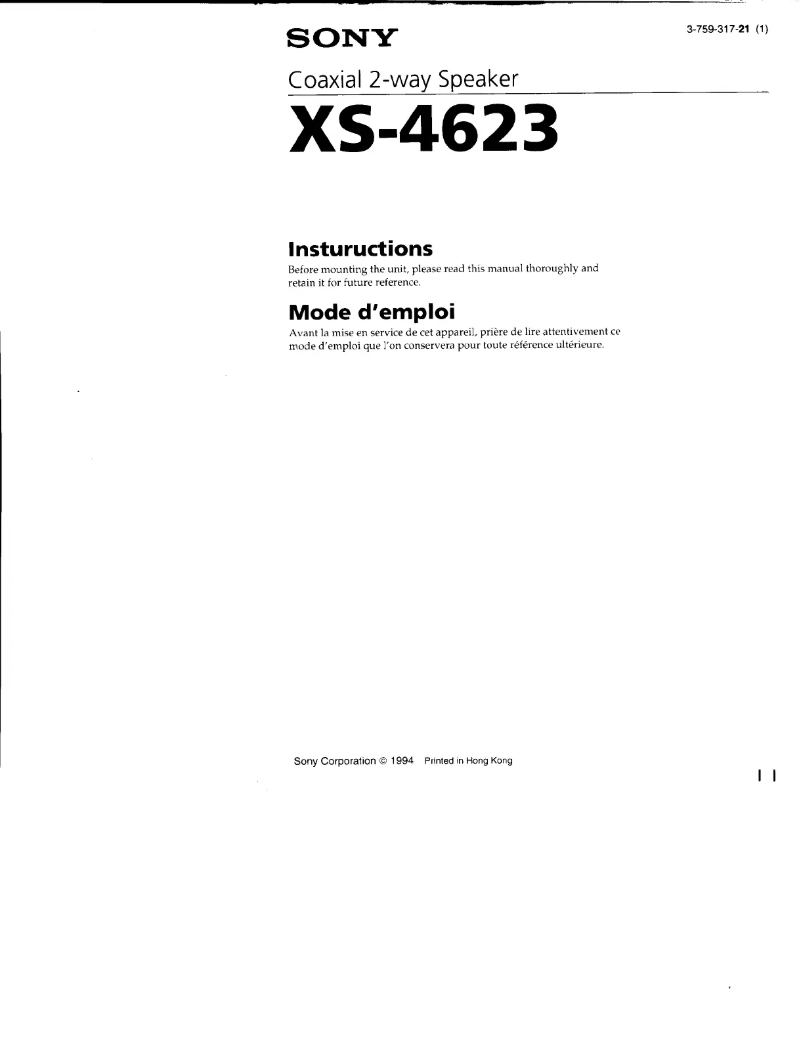 First page image of the manual for XS-4623