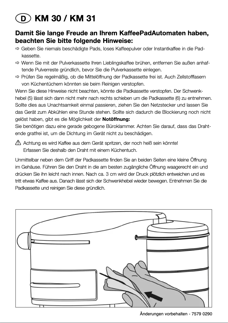 First page image of the manual for KM 31