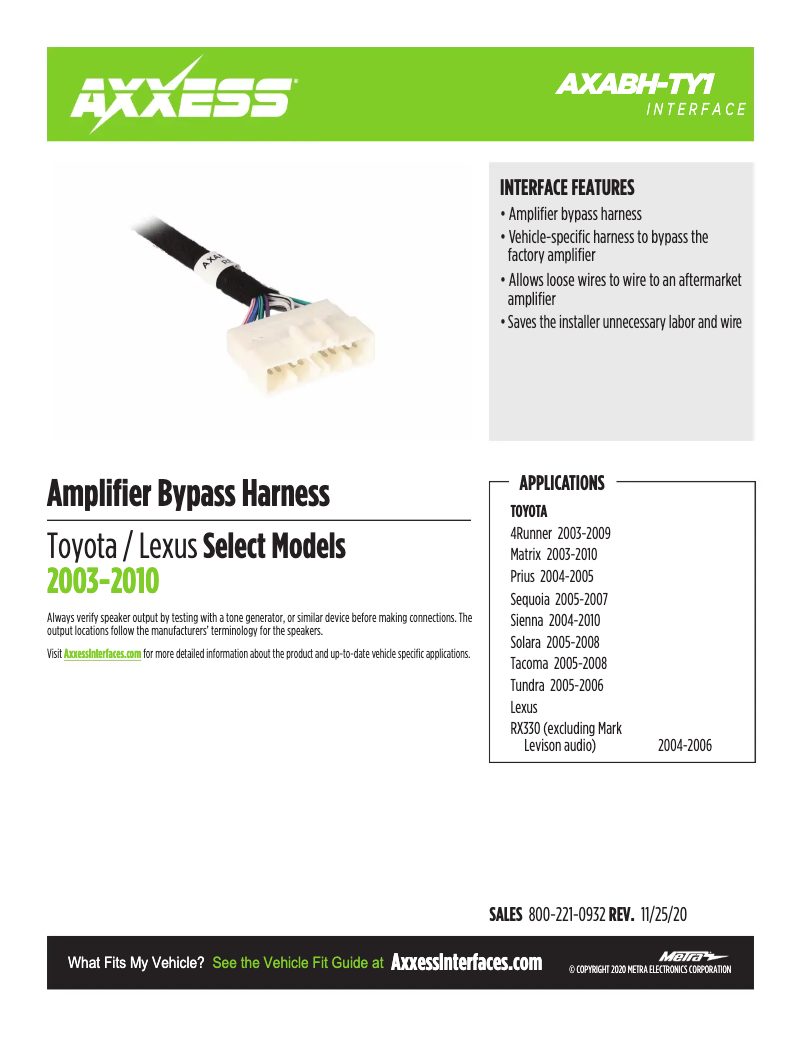 Page 1 of the manual Technical Sheet AXESS AXABH-TY1