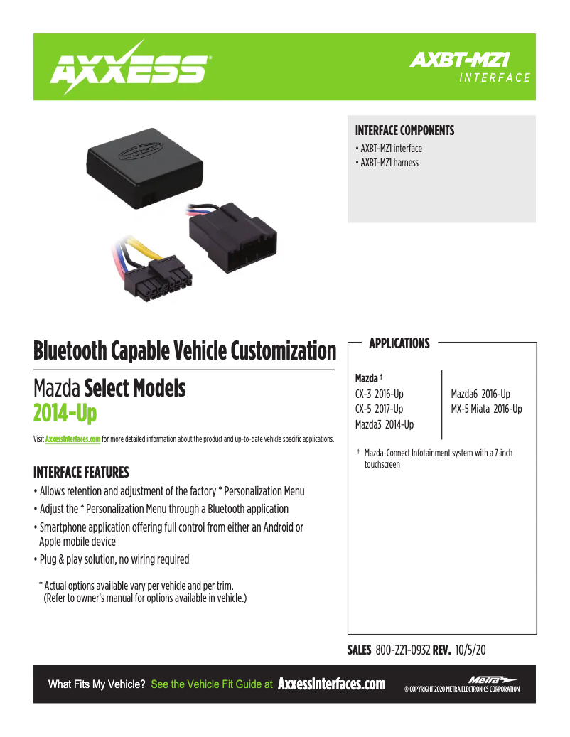 Page 1 of the manual Technical Sheet AXESS AXBT-MZ1