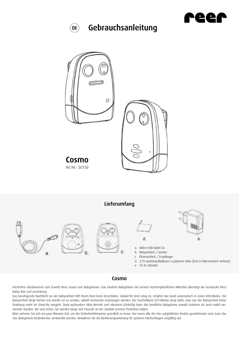 First page image of the manual for Cosmo 50150