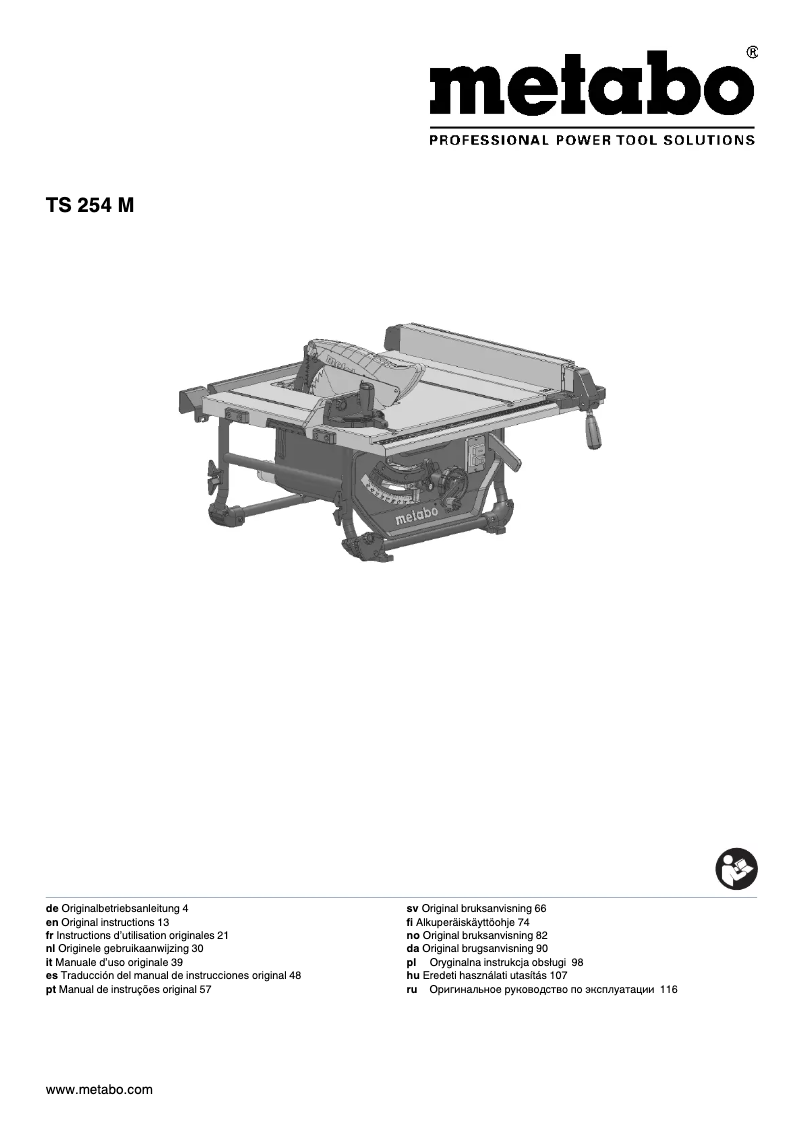 Page 1 of the manual User Manual Metabo TS 254 M