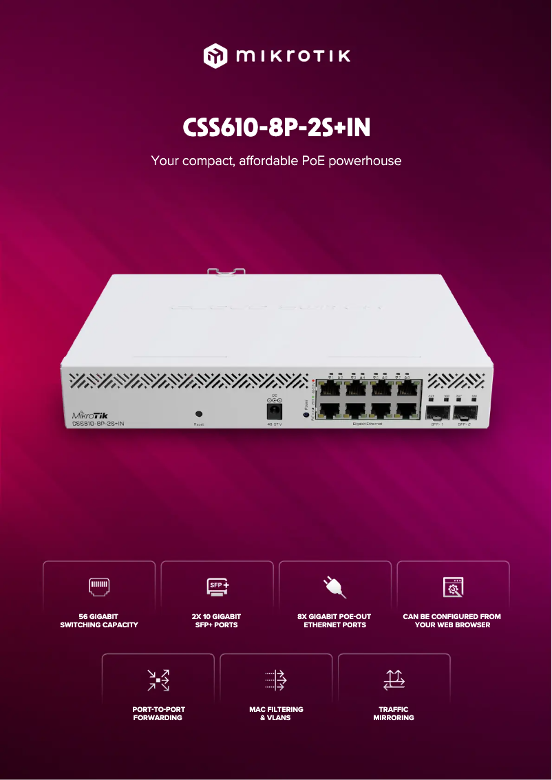 Page 1 of the manual Brochure Mikrotik CSS610-8P-2S+IN