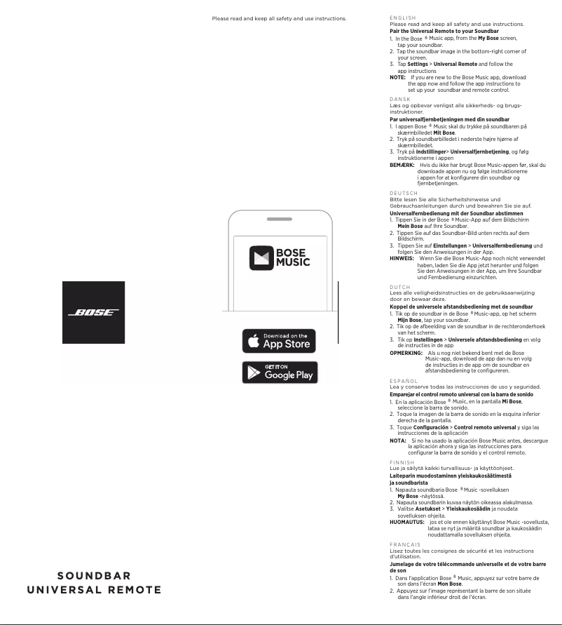 Image de la première page du manuel de l'appareil Soundbar Universal Remote