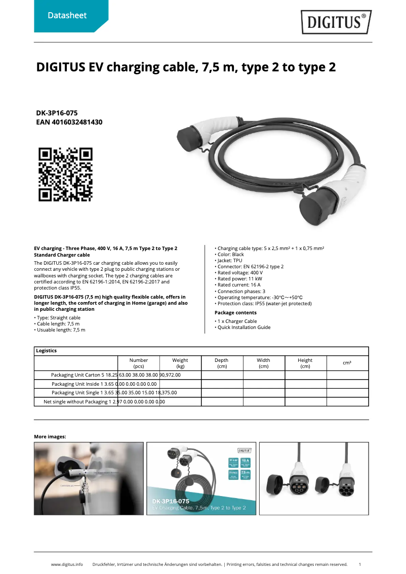 Page 1 of the manual Technical Sheet Digitus DK-3P16-075