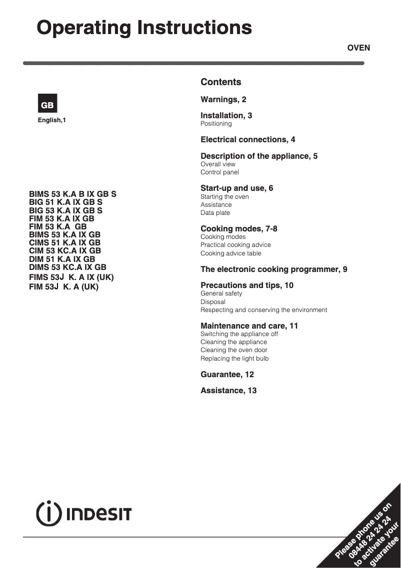 First page image of the manual for DIM 51 K.A IX