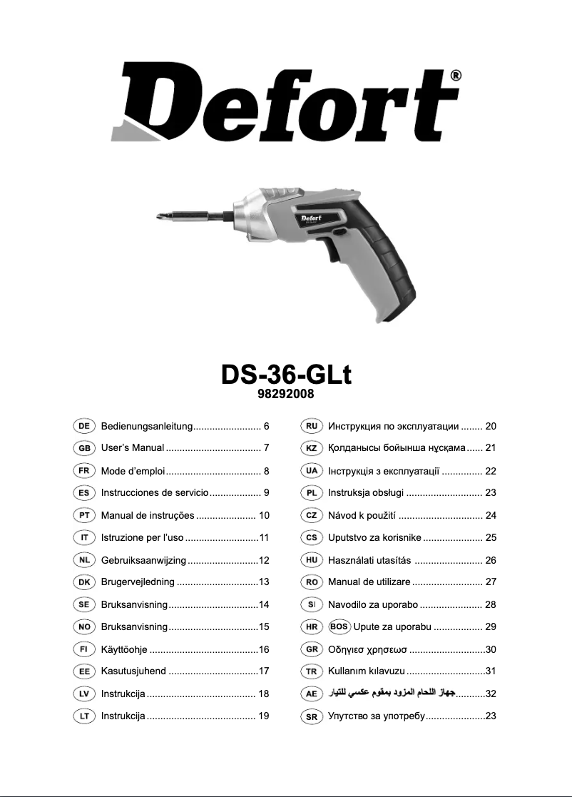 Page 1 of the manual User Manual Defort DS-36-GLt