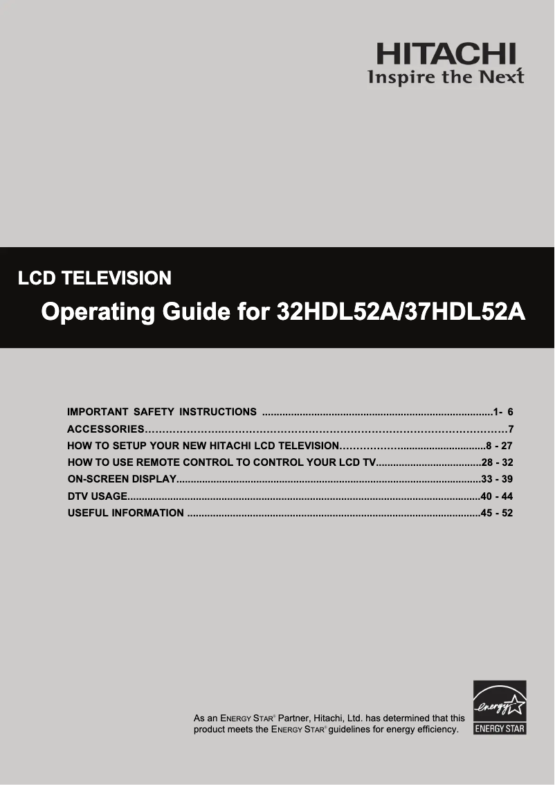 Page 1 of the manual User Manual Hitachi 37HDL52A