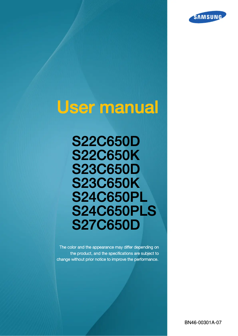 First page image of the manual for SyncMaster S23C650D