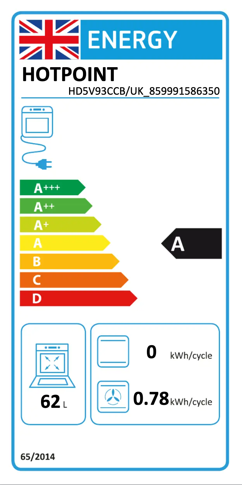 Page 1 of the manual Energy Label Hotpoint HD5V93CCB/UK