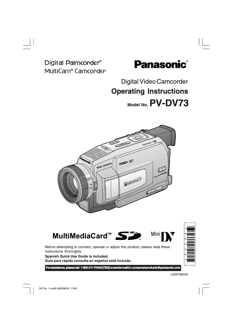 Page 1 of the manual User Manual Panasonic PV-DV73