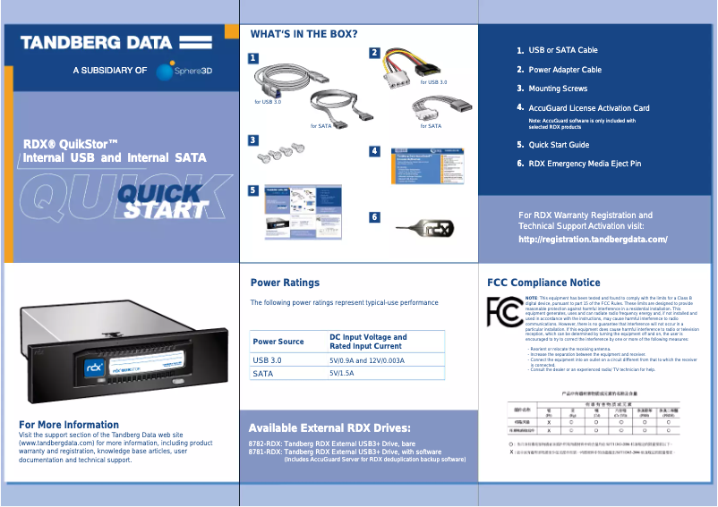 First page image of the manual for Overland-Tandberg RDX QuikStor
