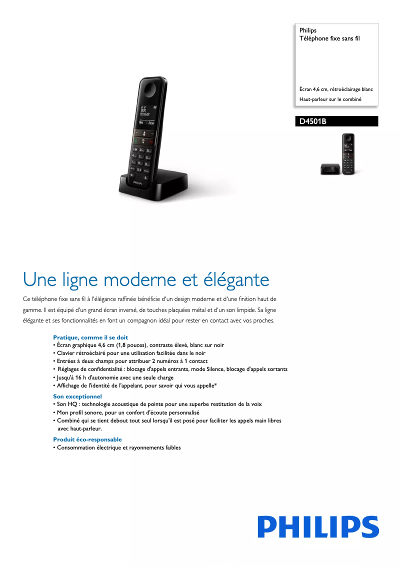 Page 1 of the manual Technical Sheet Philips D4501B