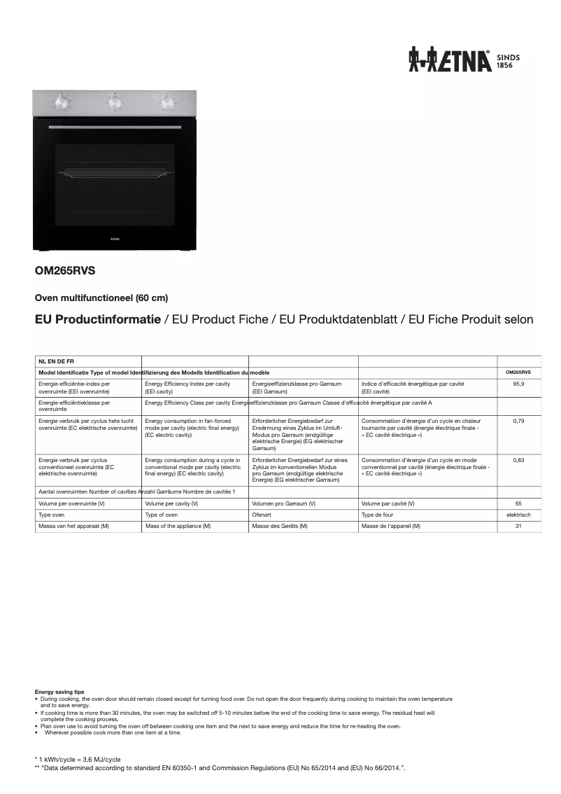 First page image of the manual for OM265RVS