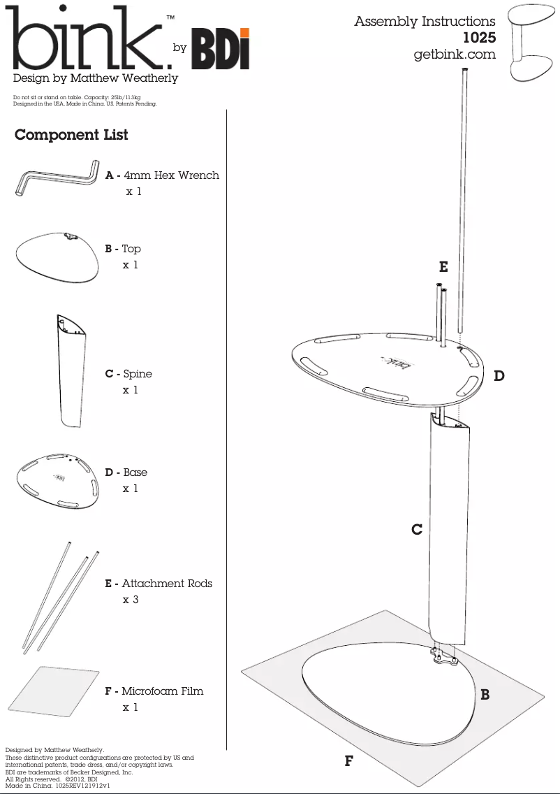 First page image of the manual for Bink 1025