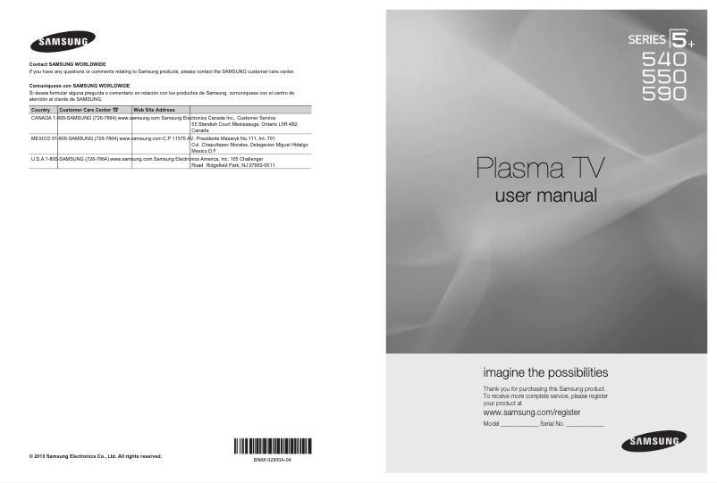 Page 1 of the manual User Manual Samsung PN63C590
