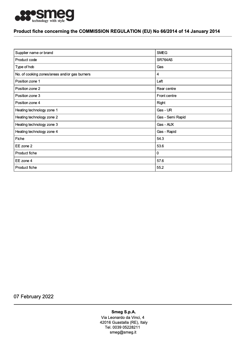 Page 1 of the manual Brochure Smeg SR764AS