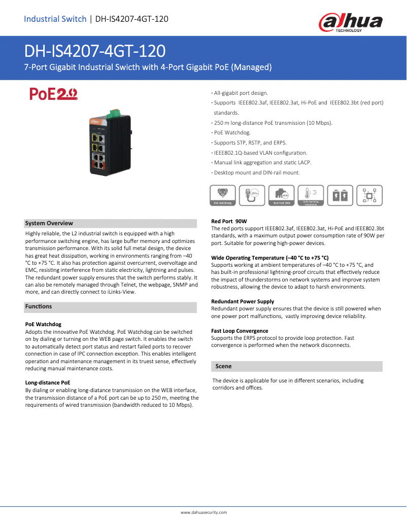 Page 1 of the manual Technical Sheet Dahua Technology IS4207-4GT-120