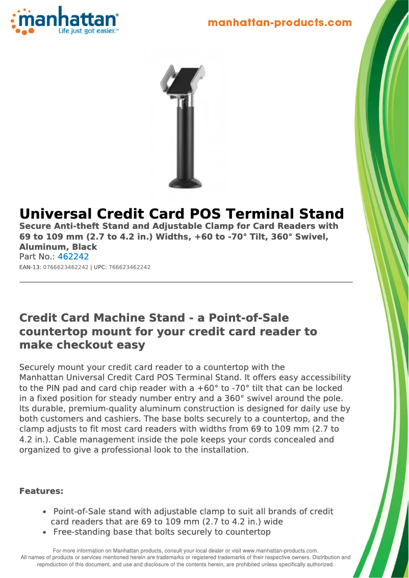 Page 1 de la notice Fiche technique Manhattan 462242