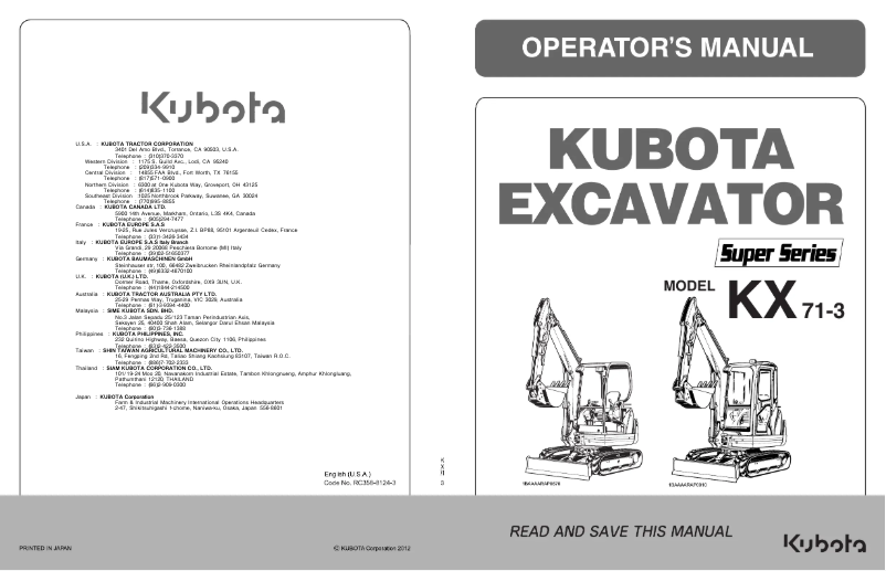 Page 1 of the manual User Manual Kubota KX71-3HGLS
