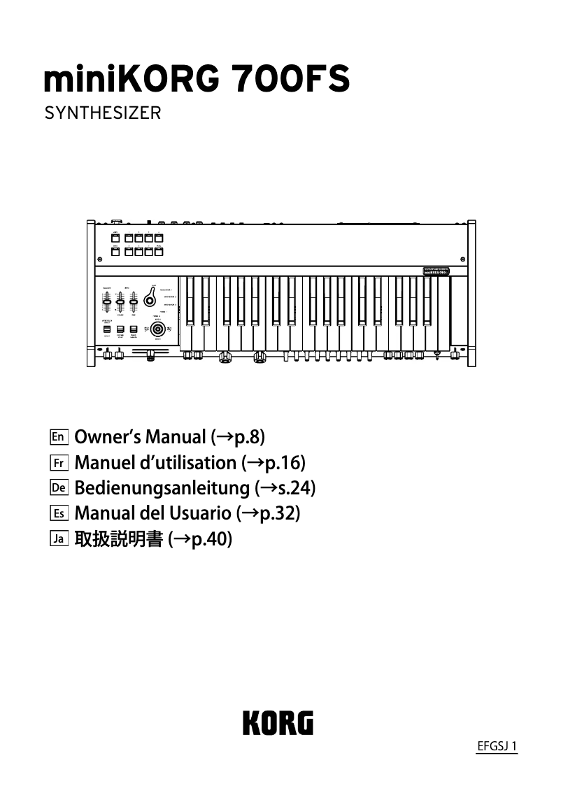 First page image of the manual for miniKORG 700FS