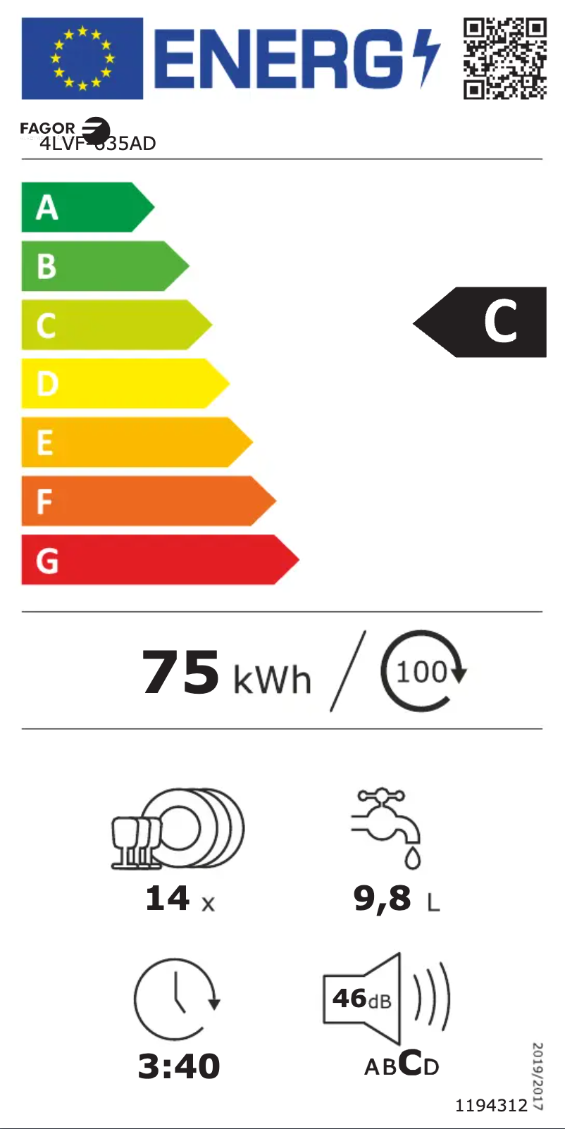 Page 1 of the manual Energy Label Fagor 4LVF-635AD