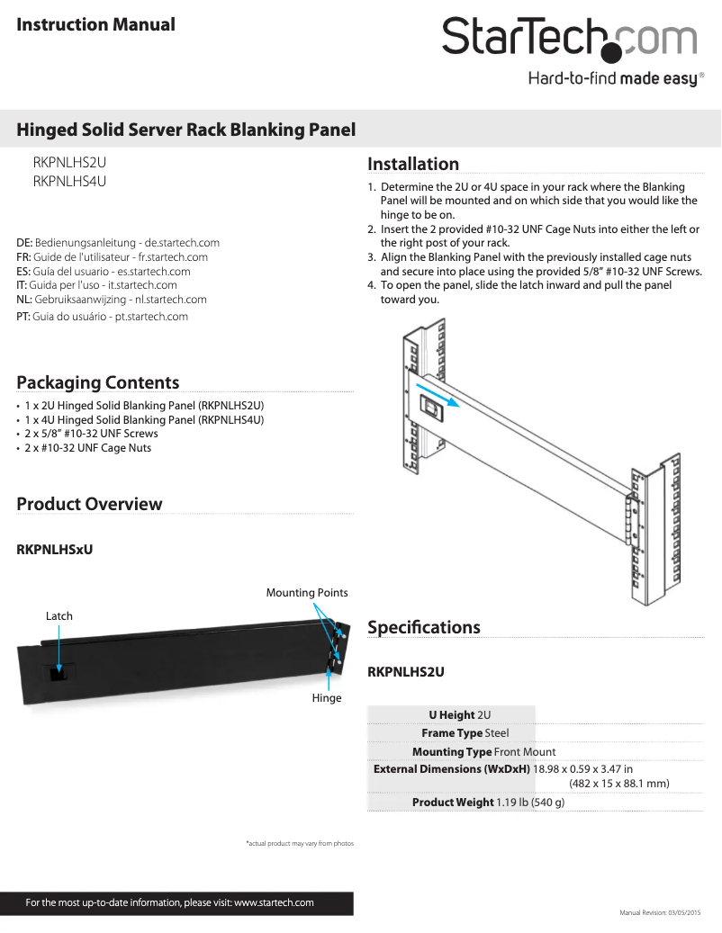 First page image of the manual for RKPNLHS4U