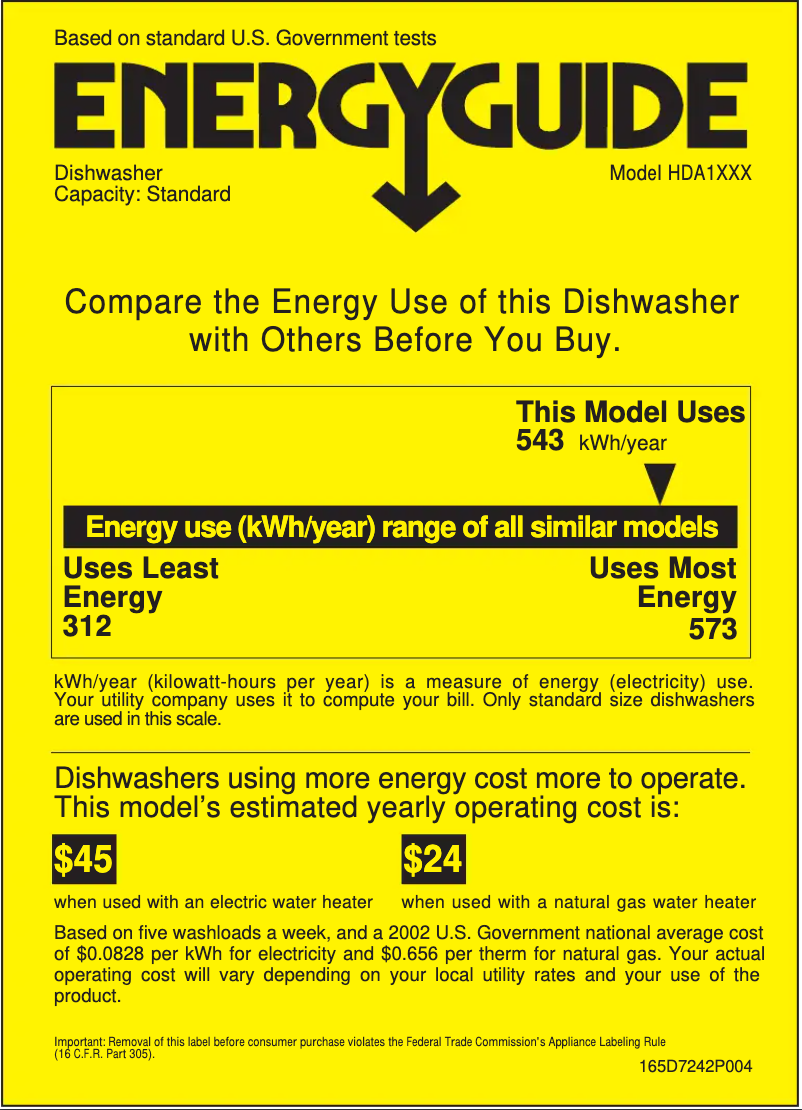 Page 1 of the manual Energy Label GE HDA1000ZWH