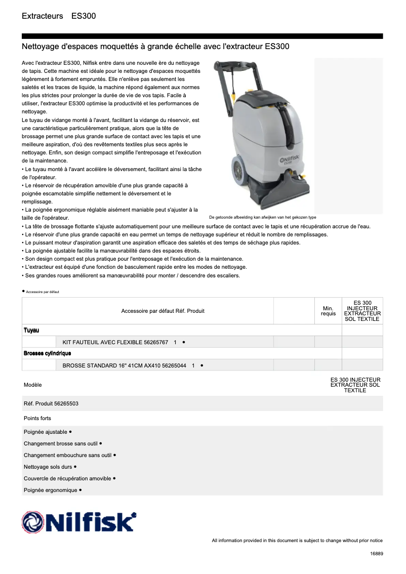 Page 1 of the manual Technical Sheet Nilfisk ES300