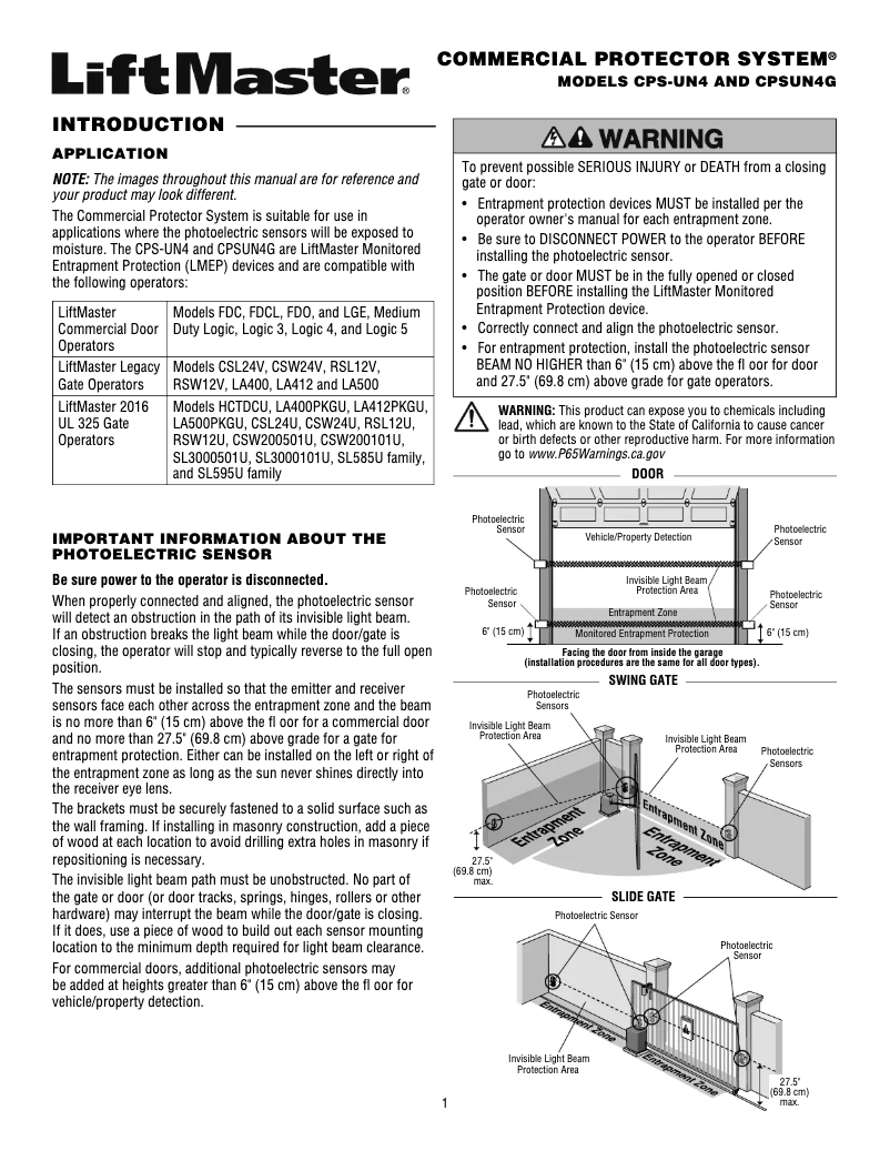 Page 1 of the manual User Manual LiftMaster CPS-UN4