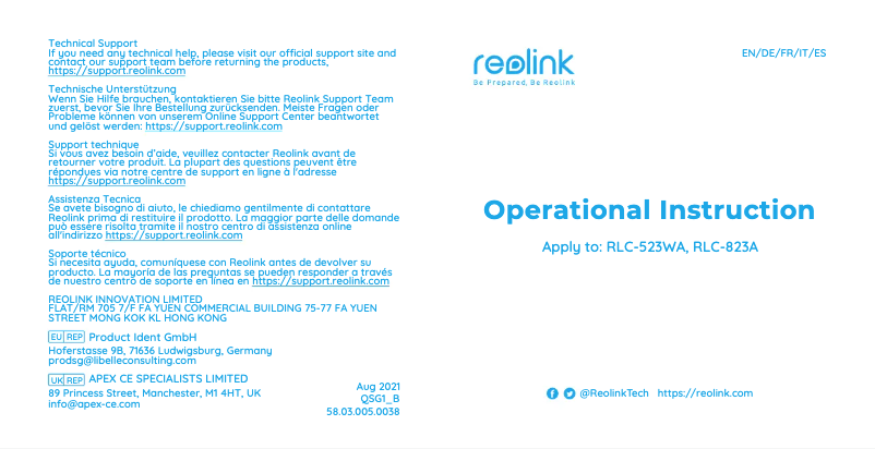 First page image of the manual for RLC-823A