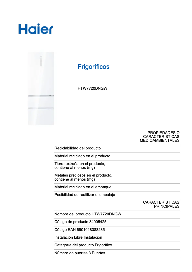 First page image of the manual for HTR7720DNGW