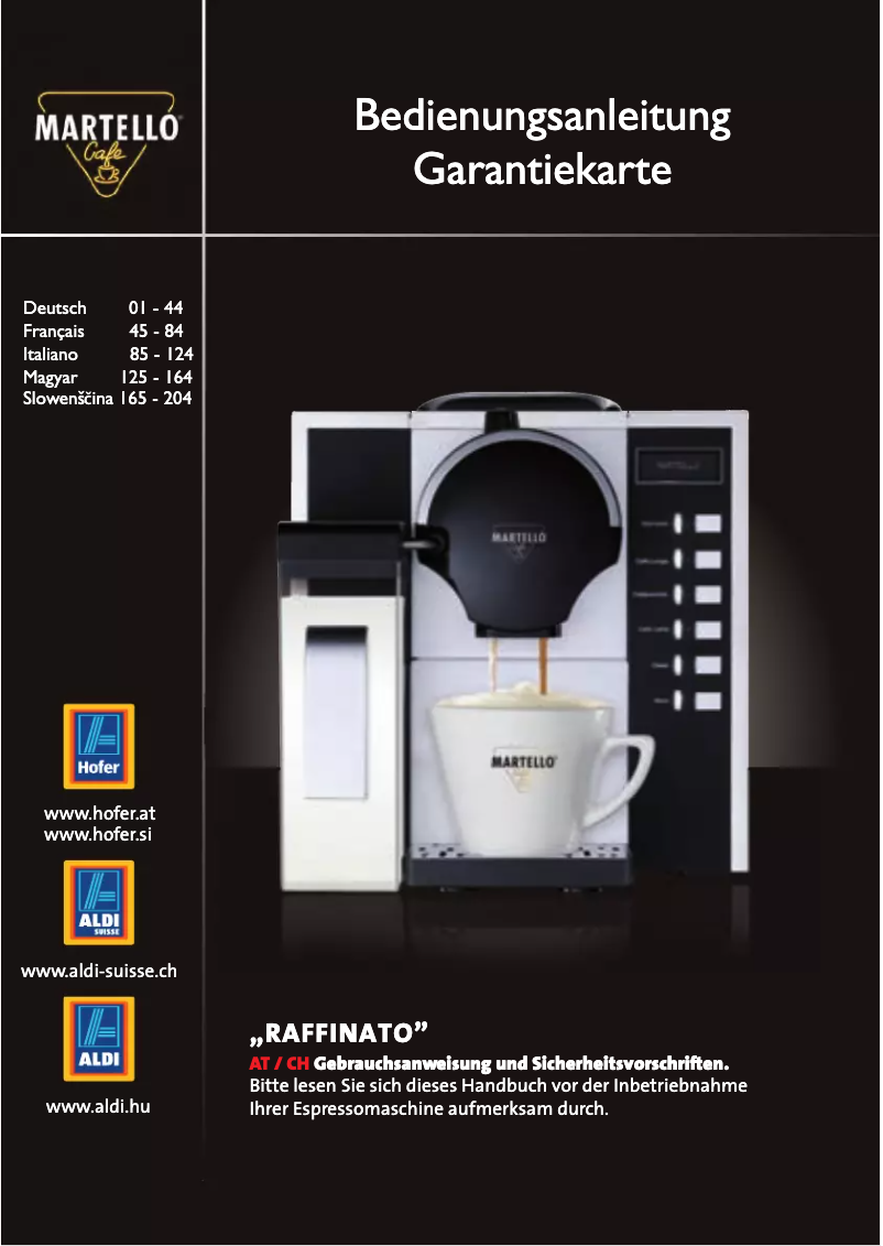 First page image of the manual for Raffinato