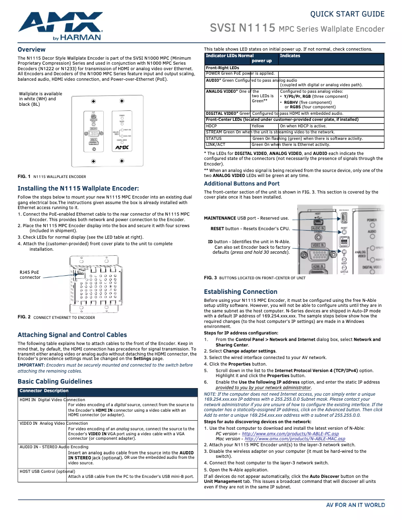 First page image of the manual for NMX-ENC-N1115-WP