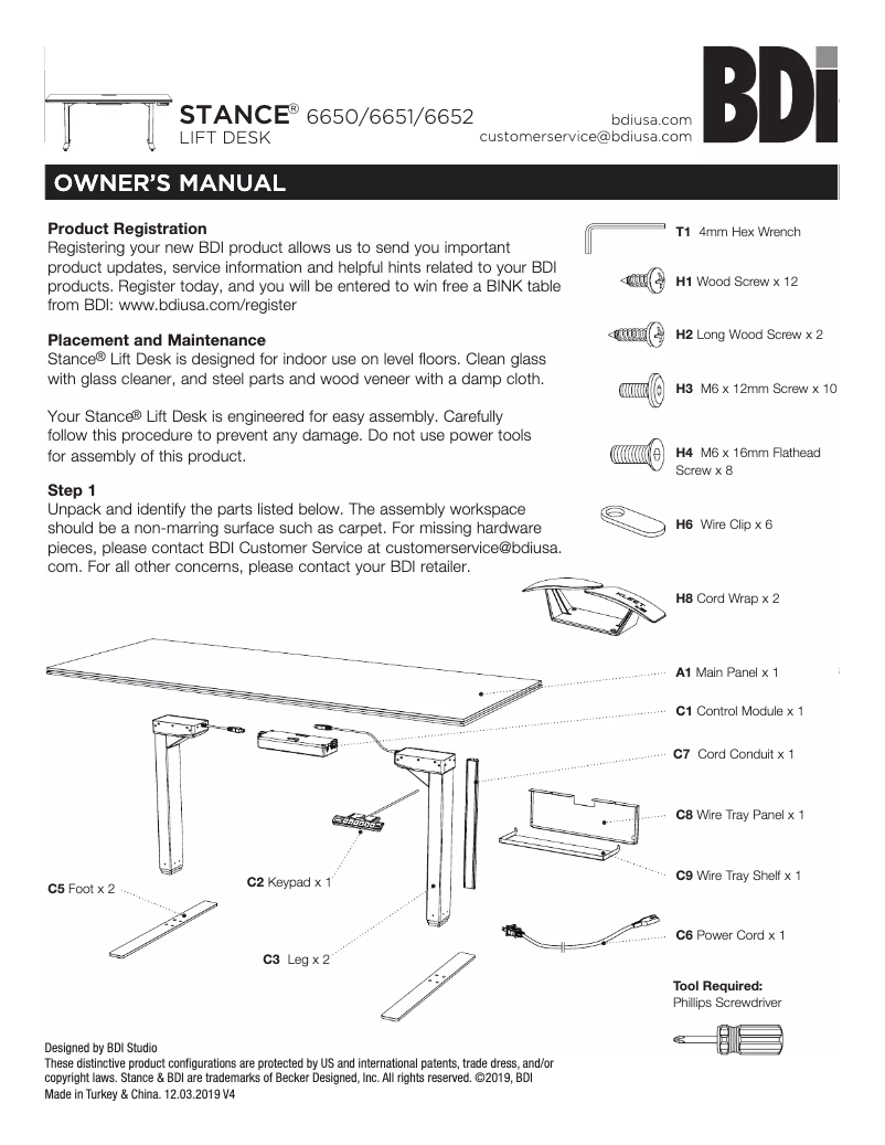 Page 1 of the manual Instructions / Assembly BDI Stance 6651