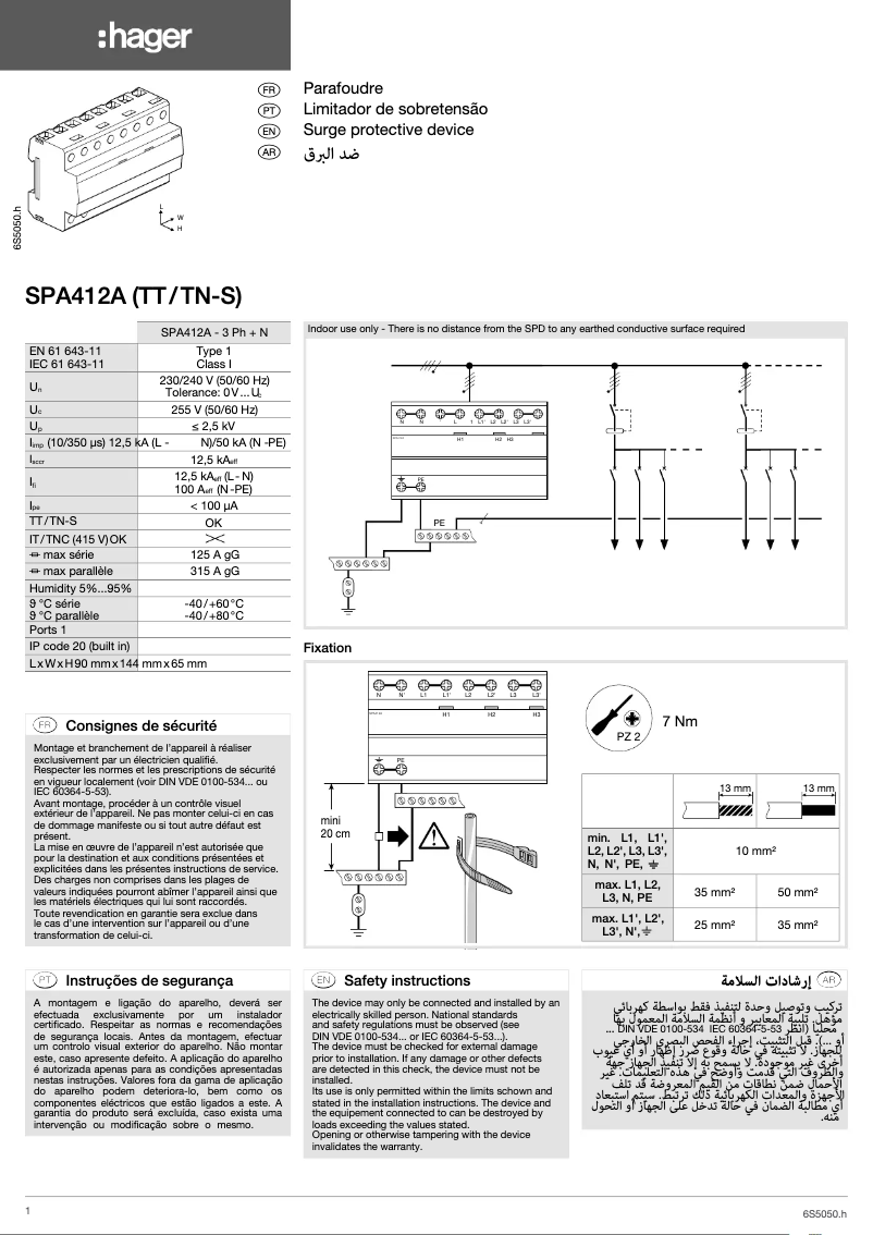 Page 1 of the manual User Manual Hager SPA412A