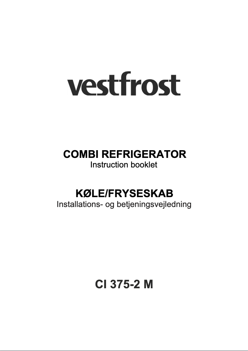 Page 1 of the manual User Manual Vestfrost CI 375-2 M