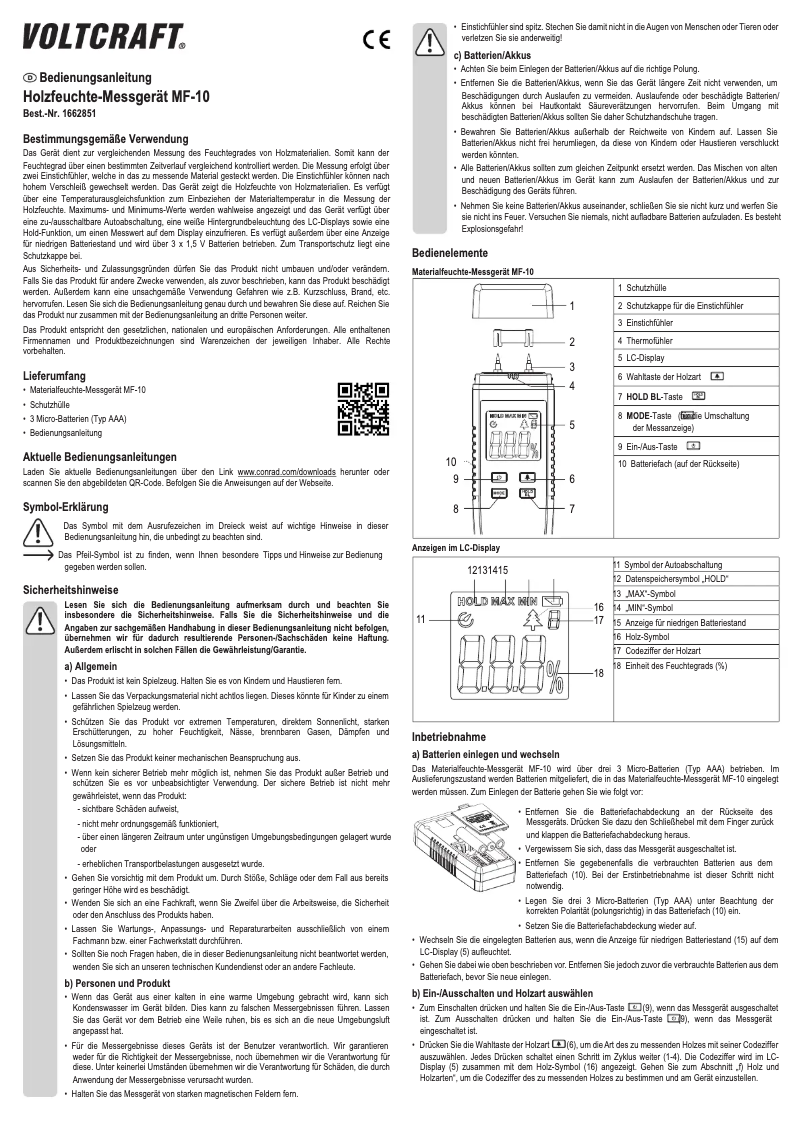 Page 1 of the manual User Manual Voltcraft MF-10