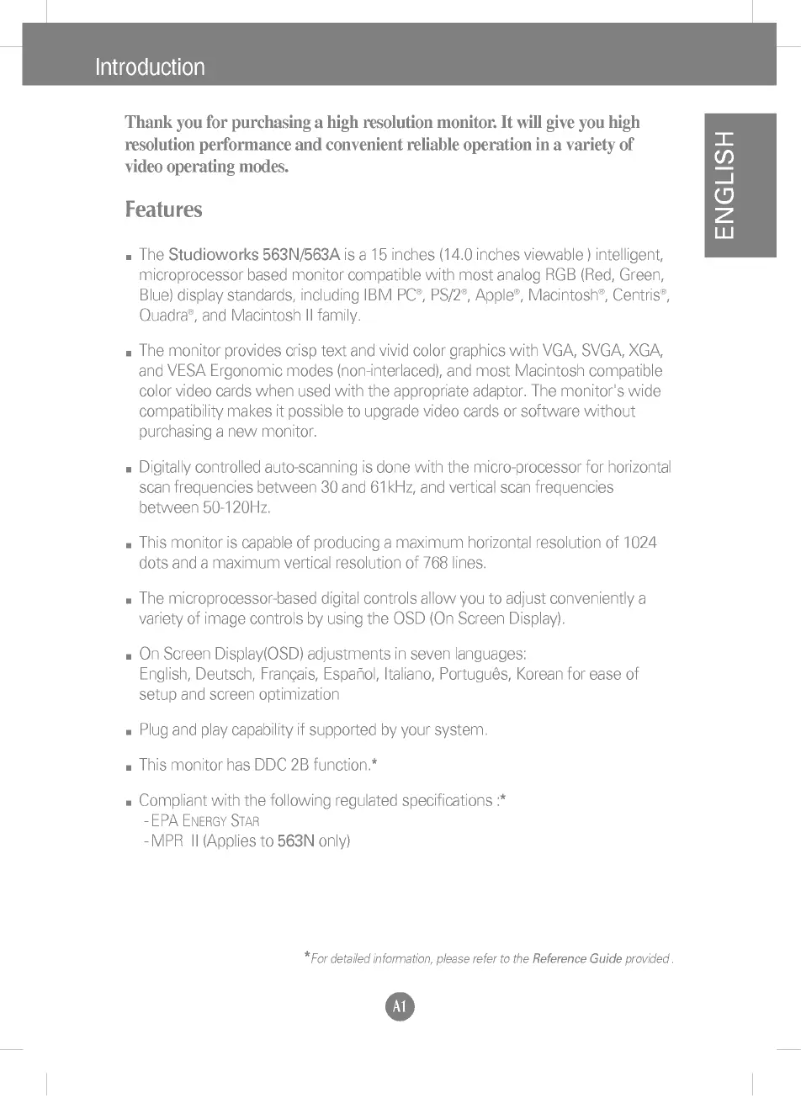 First page image of the manual for 563N