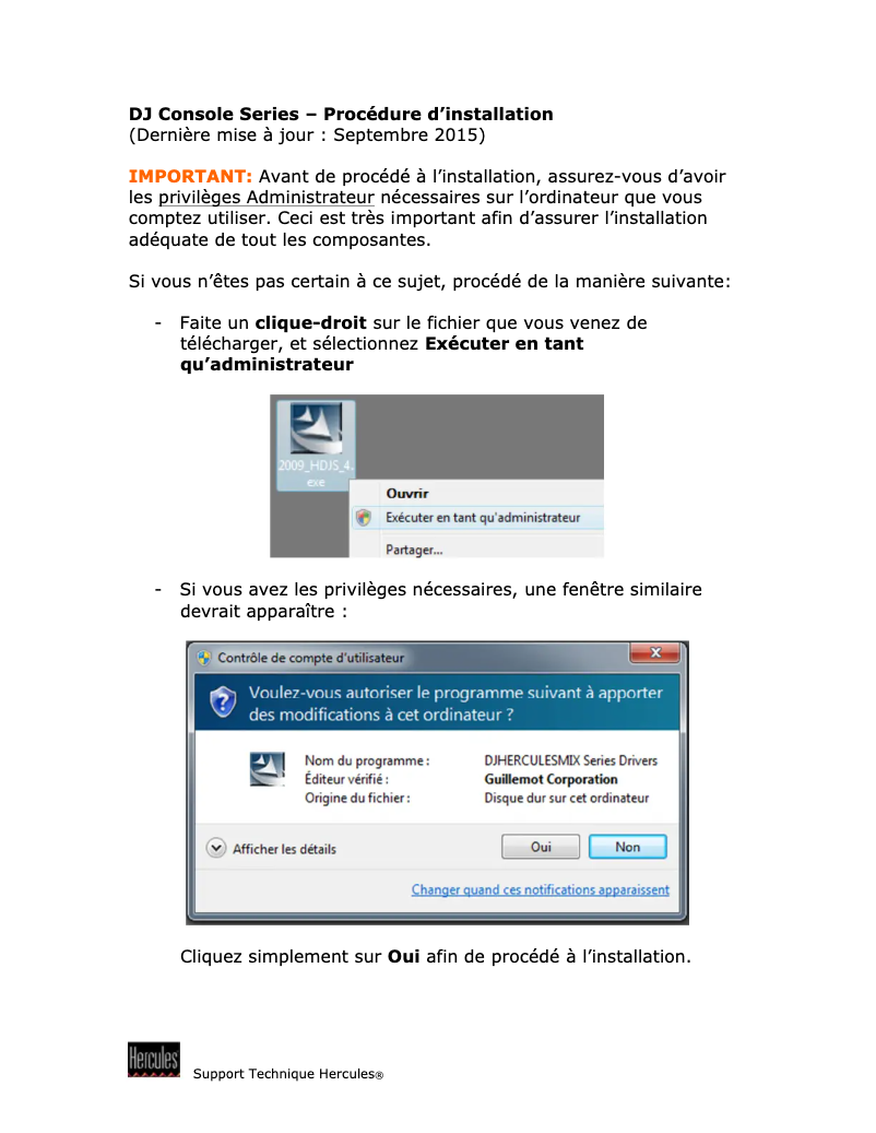 Page 1 de la notice Guide d'installation Hercules Universal DJ