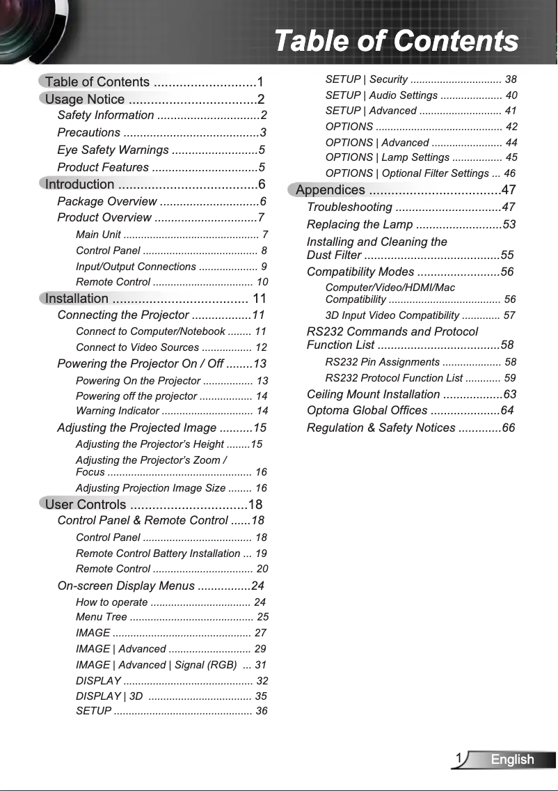 Page 1 of the manual User Manual Optoma DX346