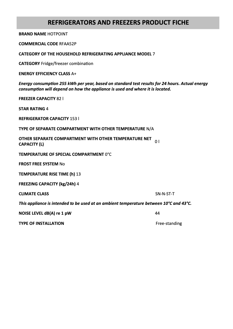 First page image of the manual for RFAA52P