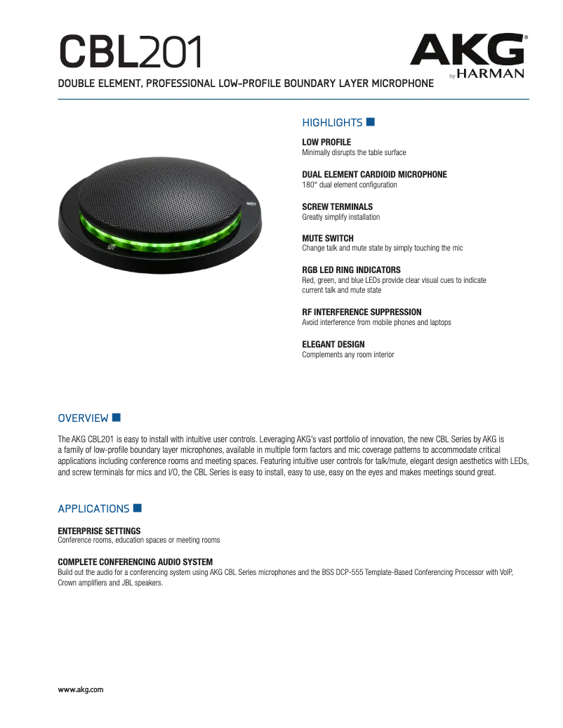 Page 1 of the manual Technical Sheet AKG CBL201B