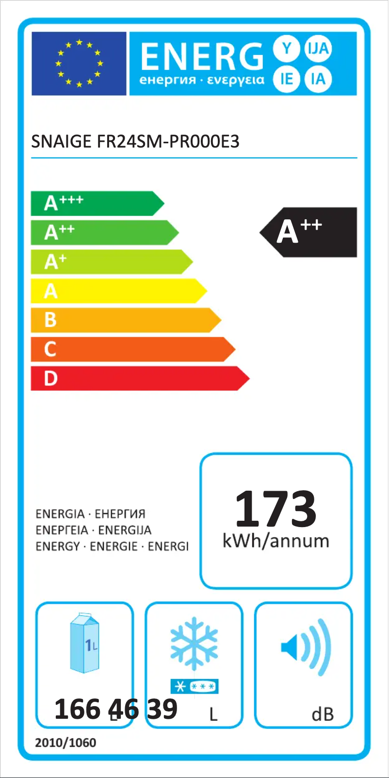 Page 1 of the manual Energy Label Snaigė Retro FR24SM-PR000E3