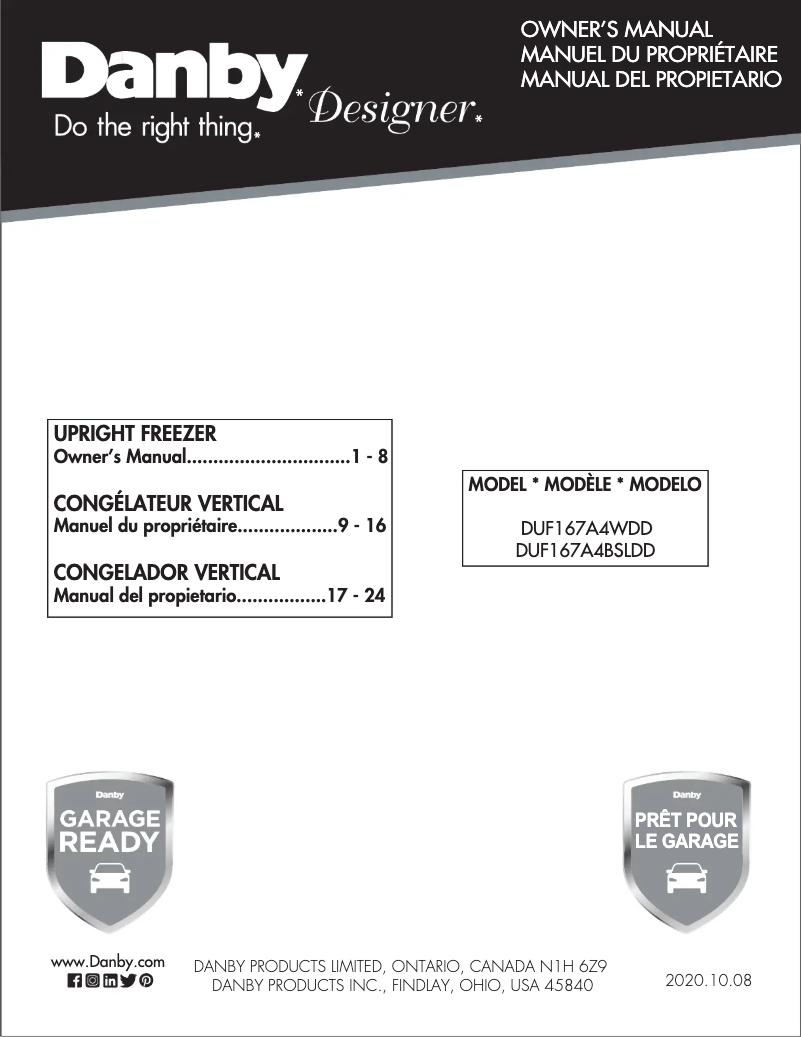 First page image of the manual for DUF167A4BSLDD